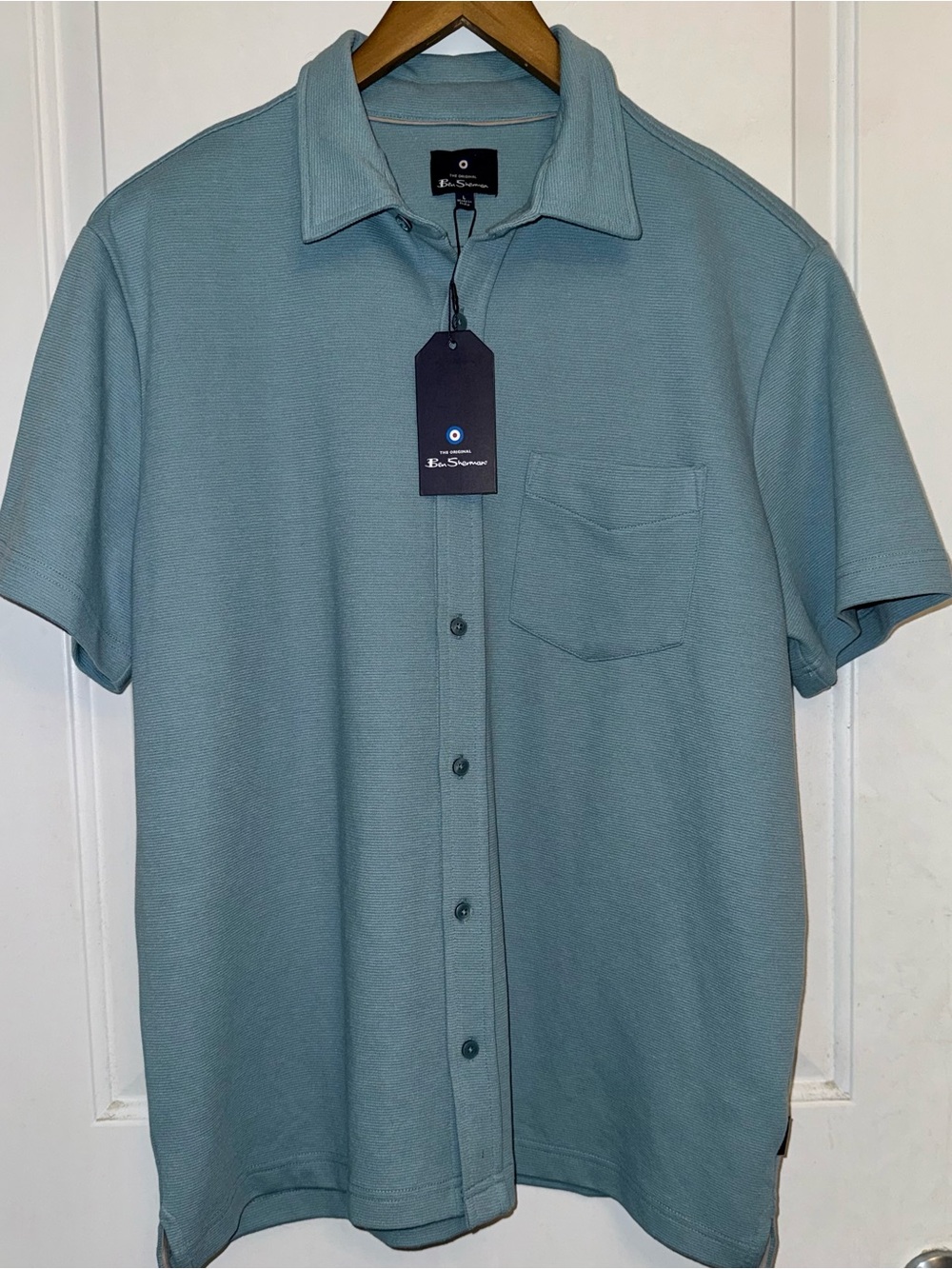 Ben Sherman NWT Short Sleeve Textured Knit Button-Up Shirt in "Smoke Blue"